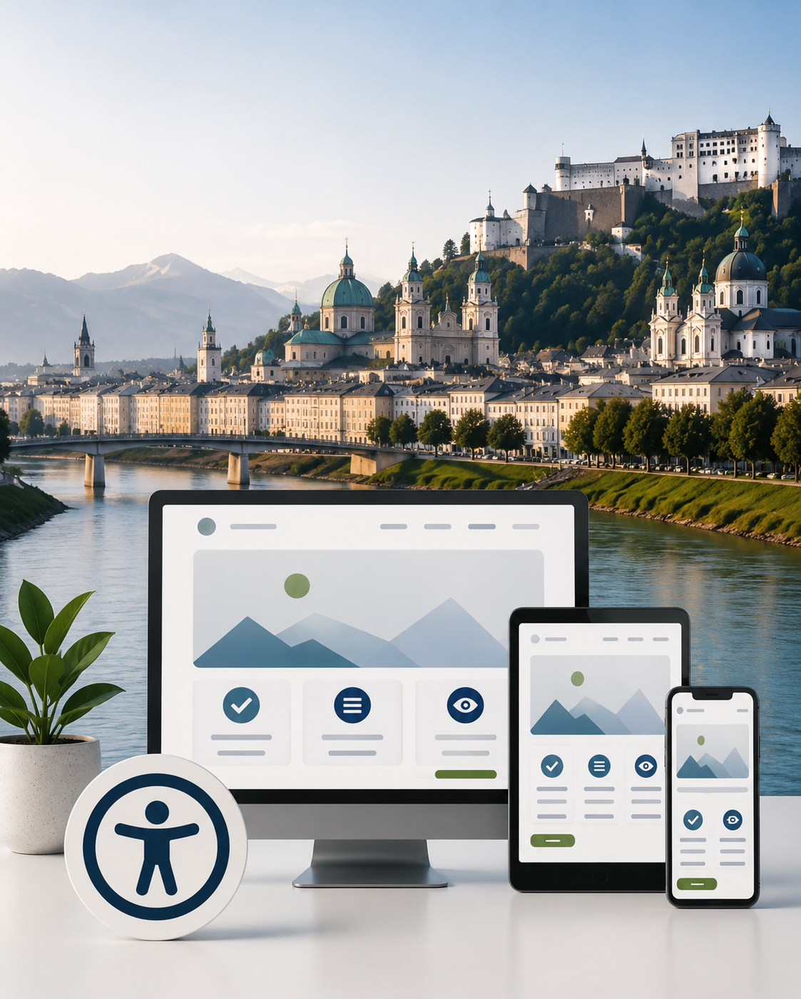 Barrierefreies Webdesign vor Salzburger Stadtkulisse
